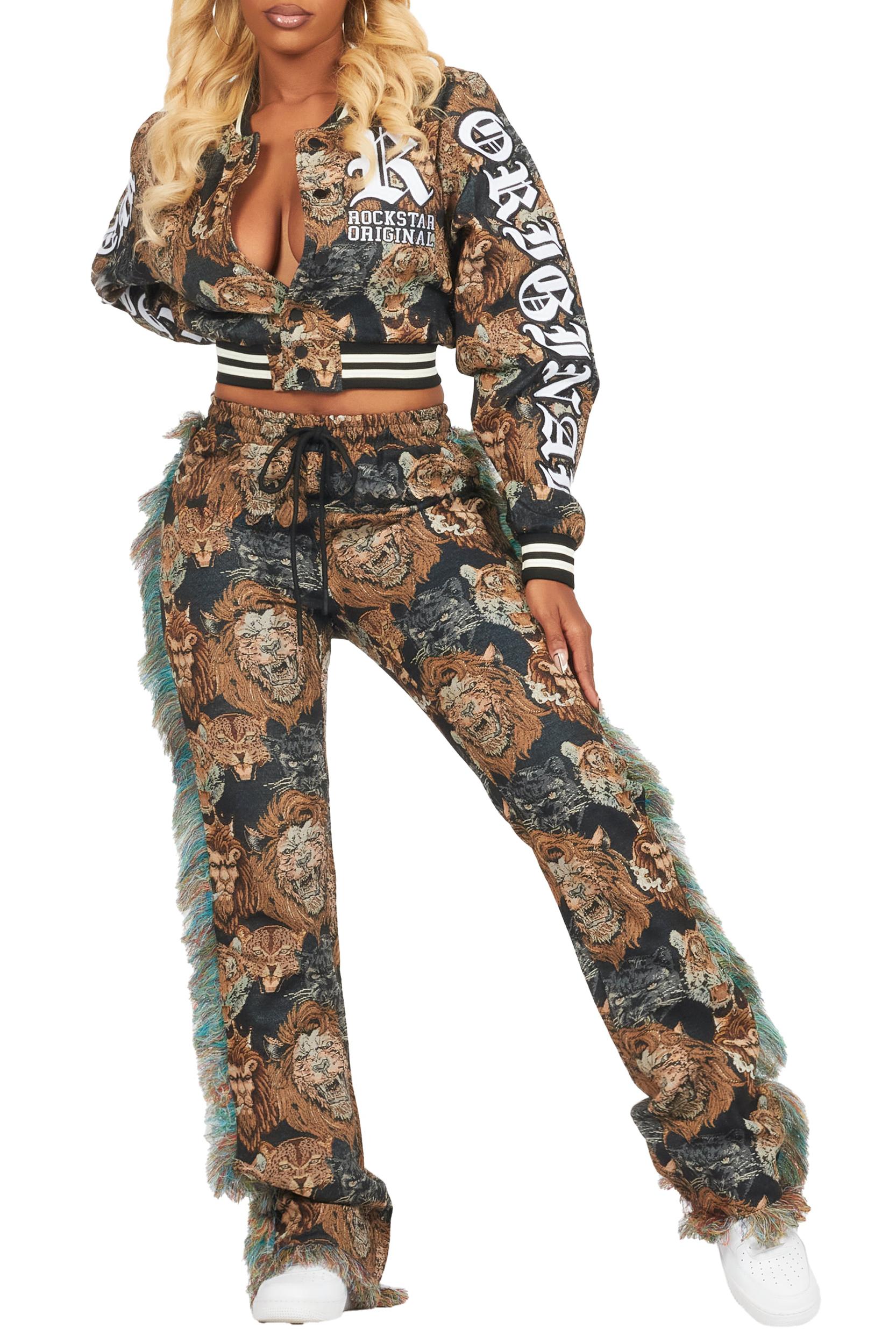 Ilishia Black Animal Print Tapestry Stacked Pant Female Product Image