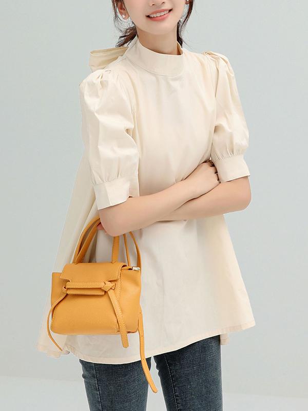 Casual Loose Bow-Embellished Solid Color Blouse Product Image