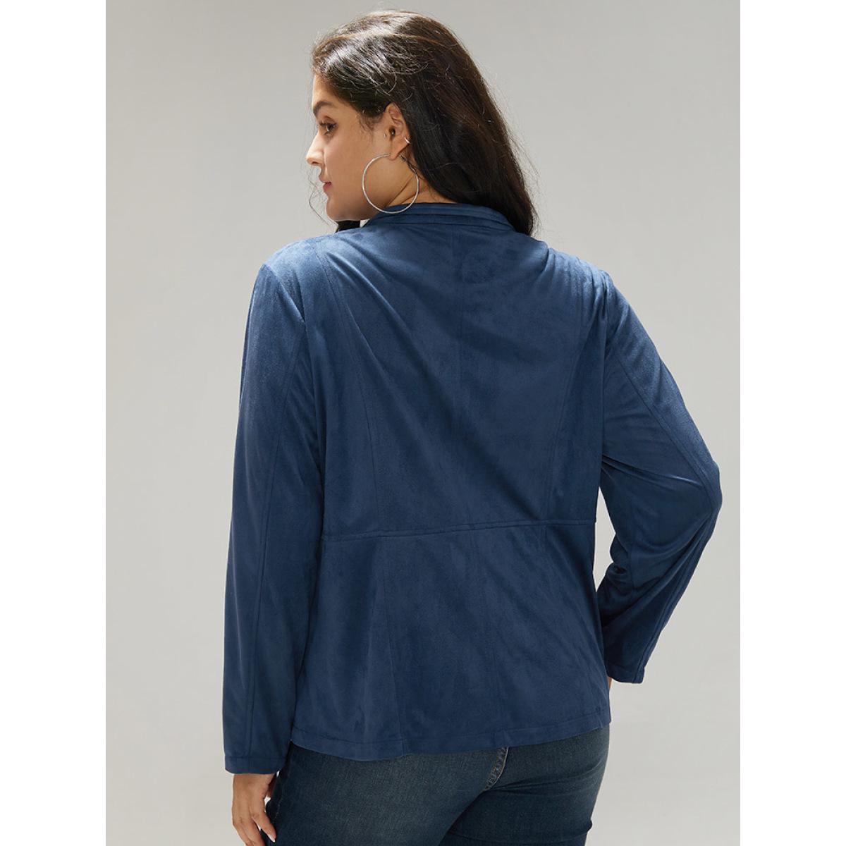 Plus Size Solid Pocket Zipper Jacket Women Indigo Plain Pocket Dailywear Jackets BloomChic 12/L Product Image