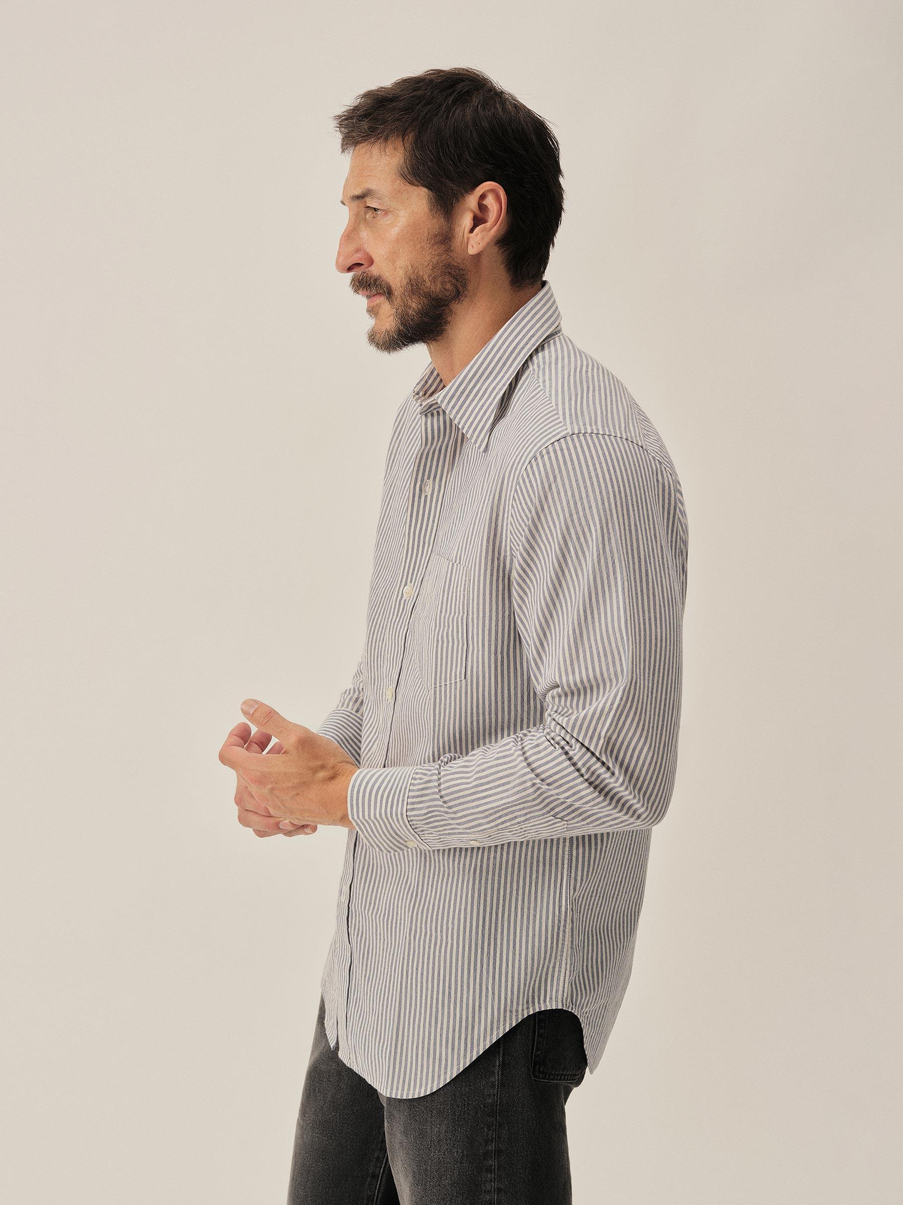 White / Blue Coronado Stripe Wornwell One Pocket Shirt Product Image