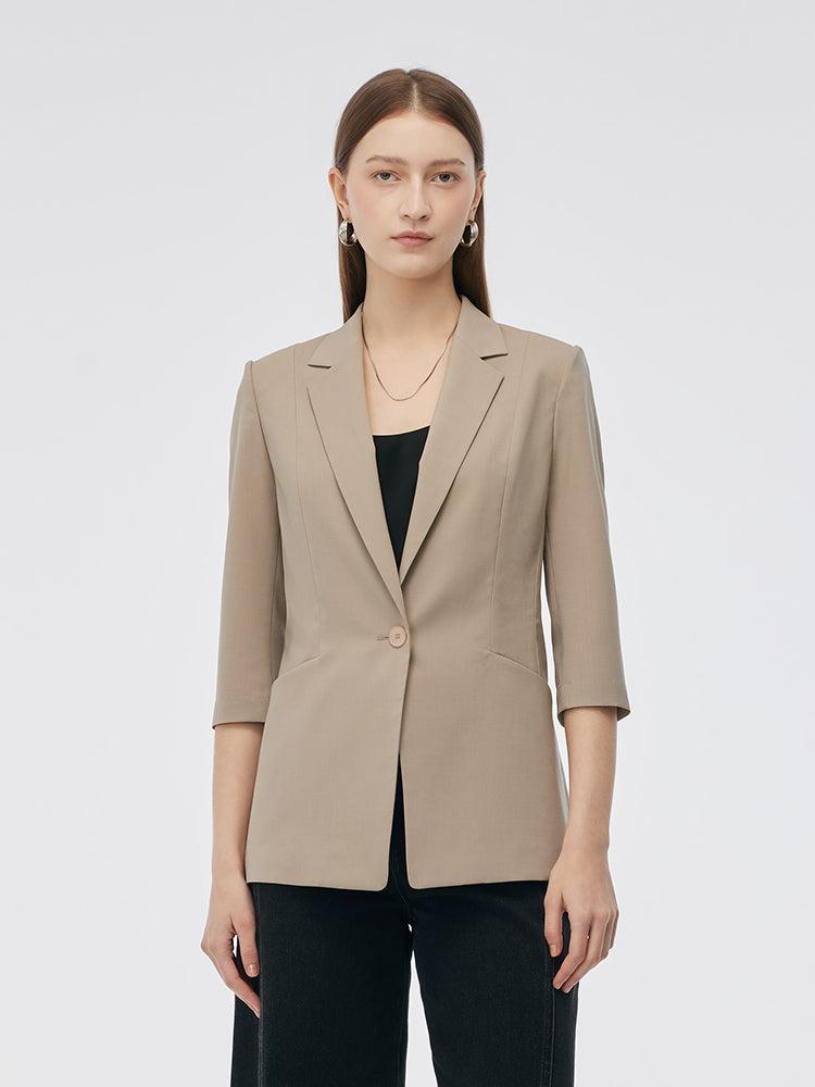 Machine Washable Wool Blend Women One Button Blazer Product Image