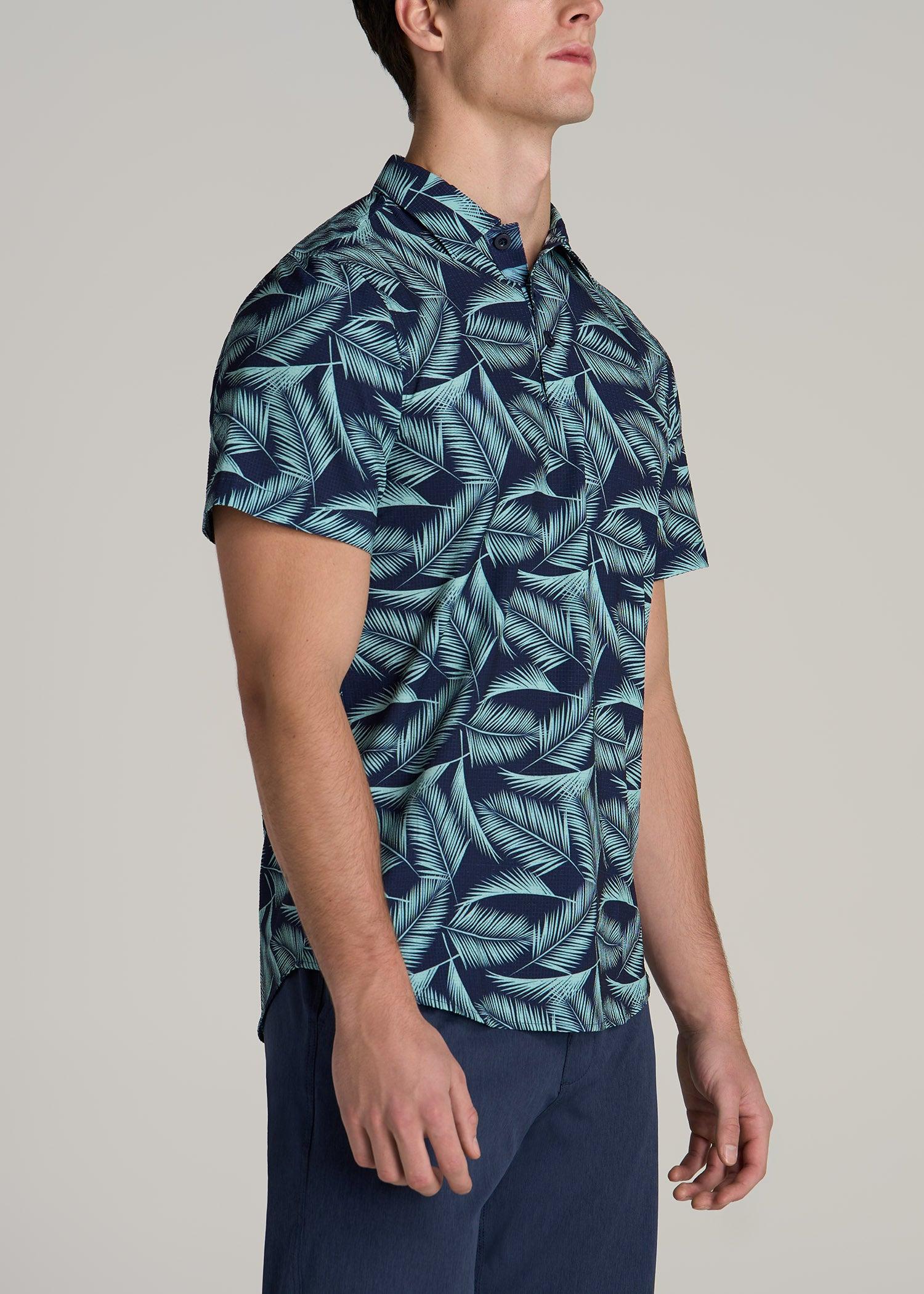 Coastal Perforated Polo Shirt for Tall Men in Navy and Aqua Palms Male Product Image