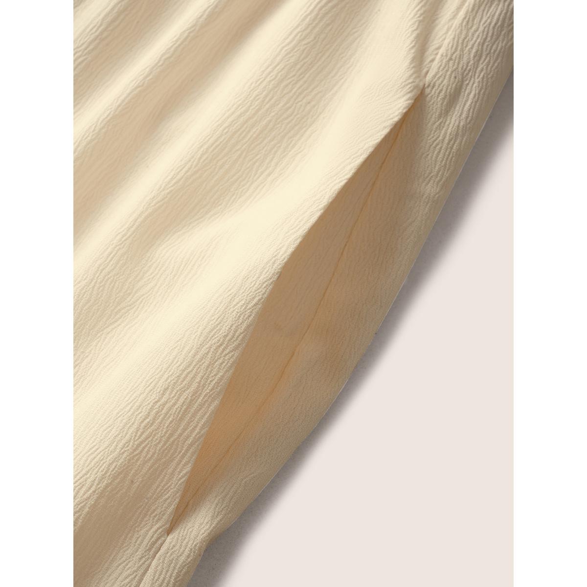 Plus Size Notch Ruffle Cap Sleeve Woven Ribbon Tassels Dress Apricot Women Resort Woven ribbon&lace trim Flat collar with V-notch Cap Sleeve Curvy Midi Dress BloomChic 22-24/3X Product Image