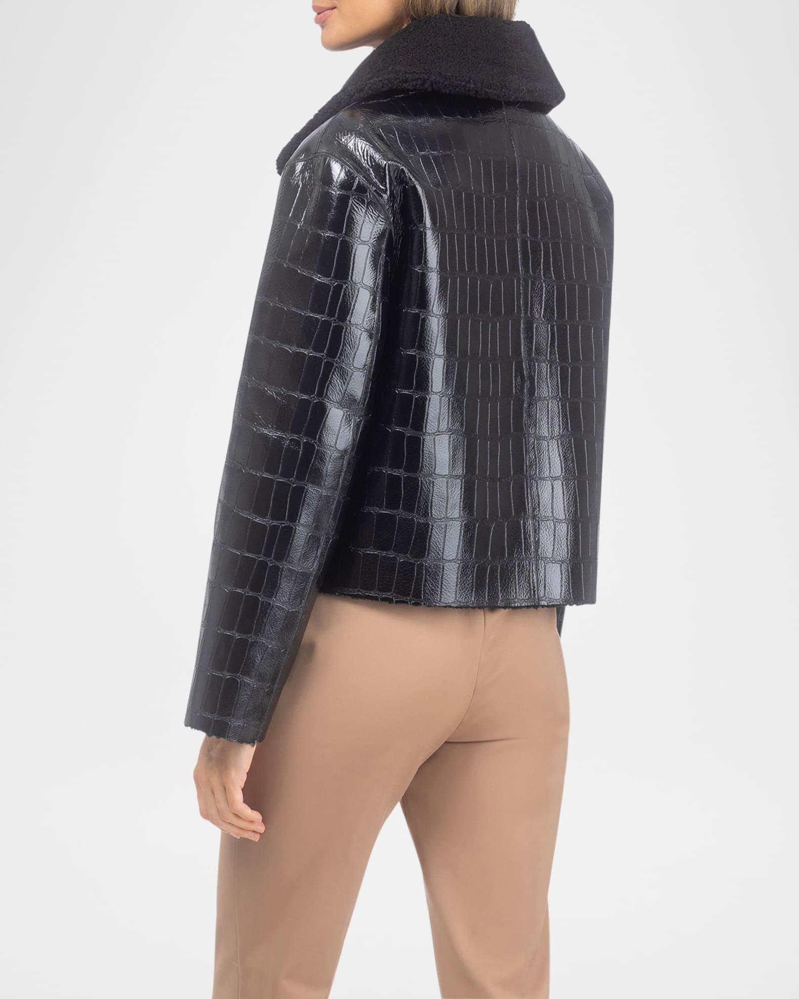Shearling Lamb Croco Embossed Zip Jacket Product Image