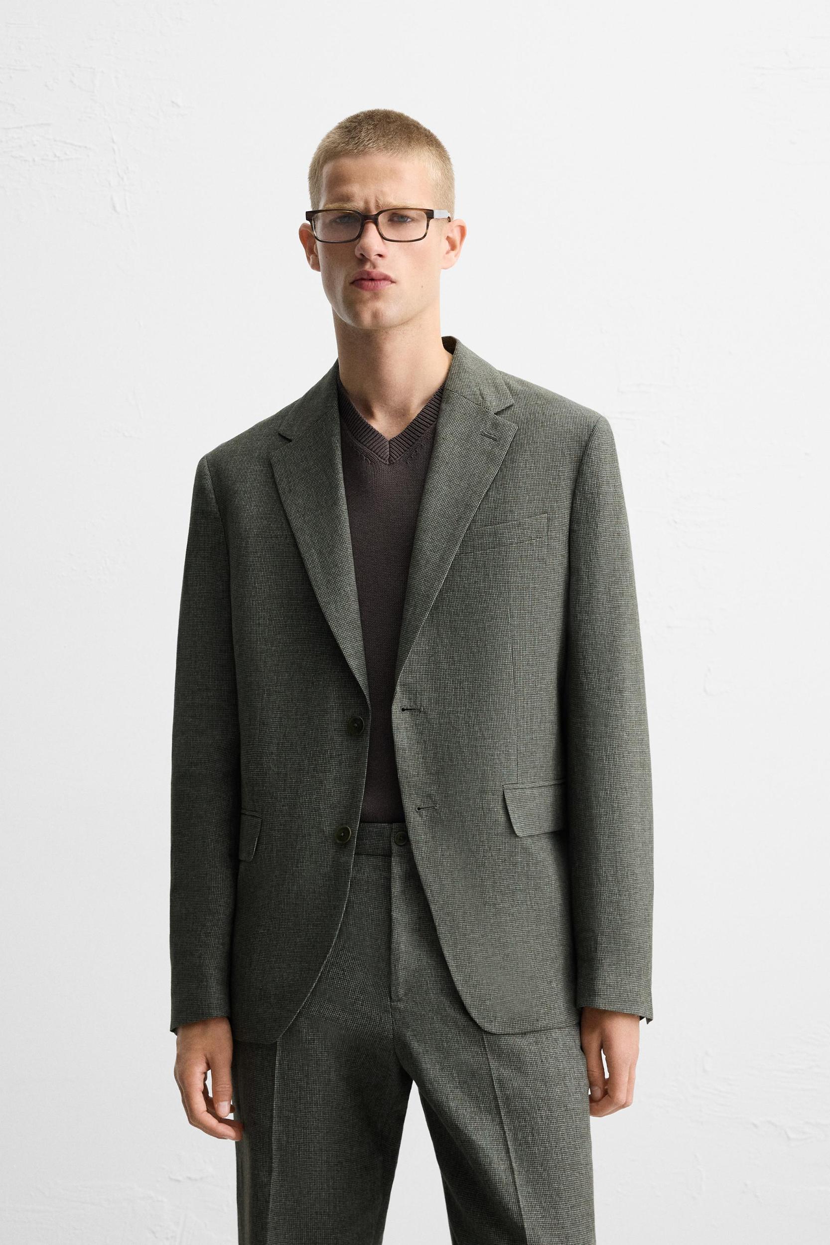 HOUNDSTOOTH LINEN BLEND SUIT JACKET Product Image