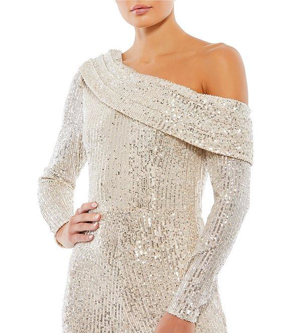 Mac Duggal Long Sleeve Sequined Drop Shoulder Jumpsuit Product Image