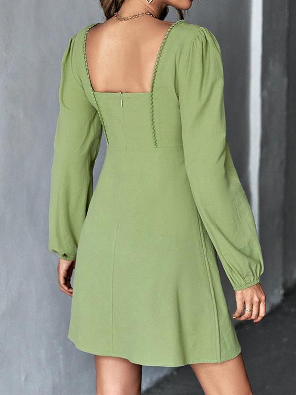 A-Line High Waisted Solid Color Split-Joint Square-Neck Mini Dresses Product Image
