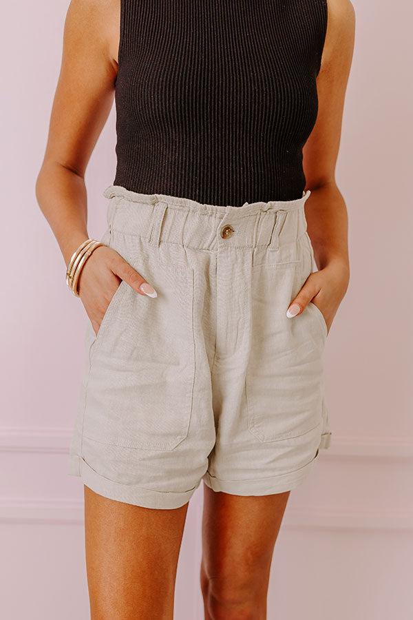 Risen The Aspen High Waist Linen Blend Shorts In Stone Product Image