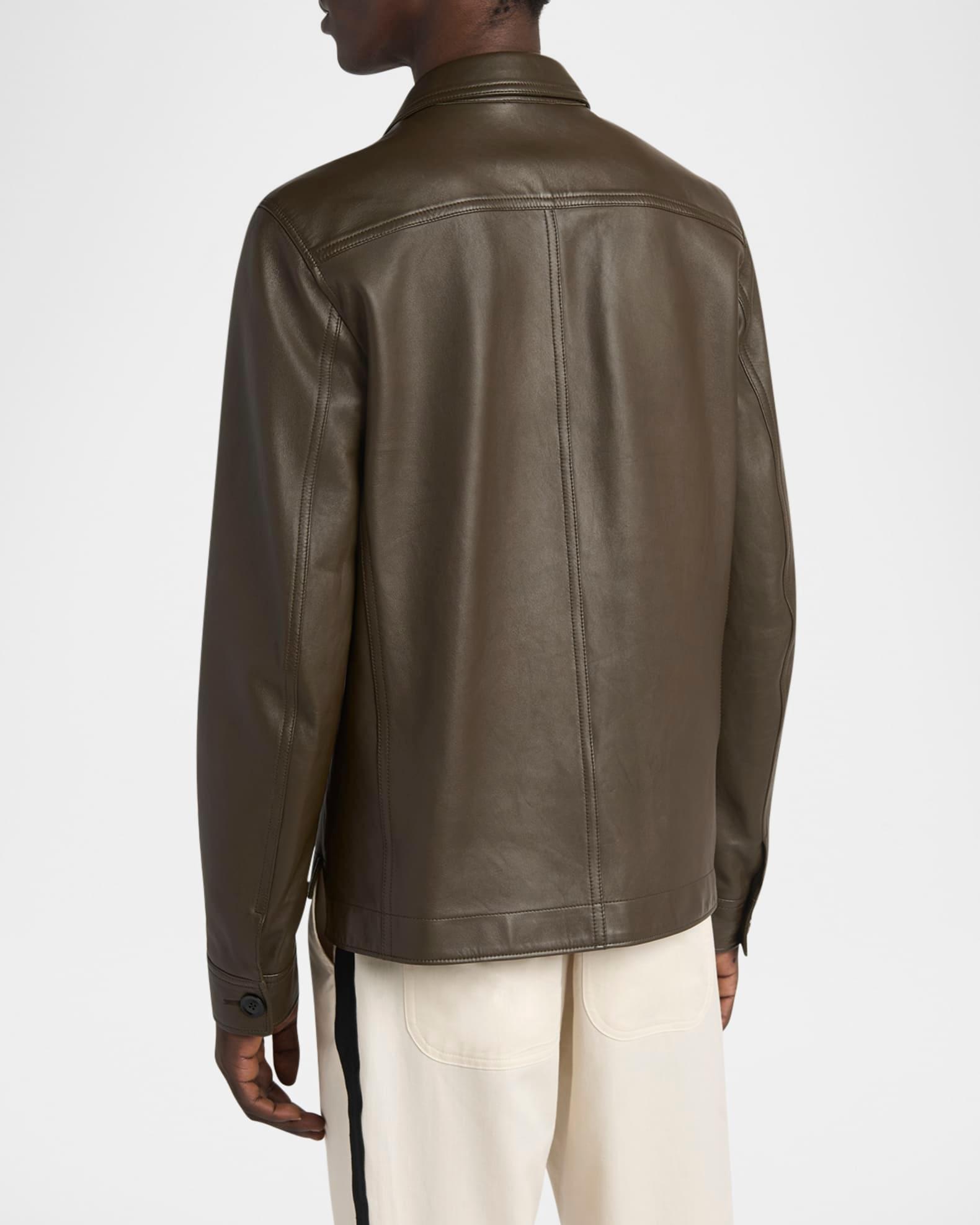 Men's Smooth Leather Double Pocket Overshirt Product Image