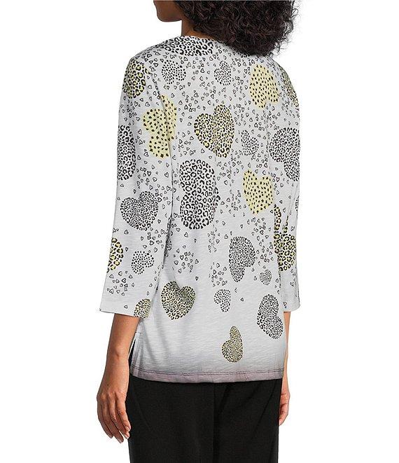 Allison Daley Embellished Cascading Hearts Print 3/4 Sleeve Crew Neckline Knit Top Product Image