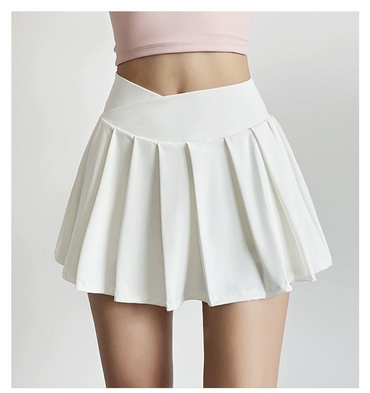 High Waist Sport Plain Pleated Skorts Product Image