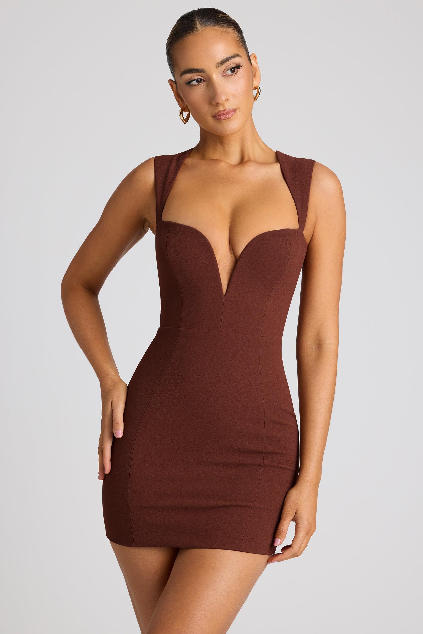 Heart Cut Out Mini Dress in Chocolate Brown Product Image