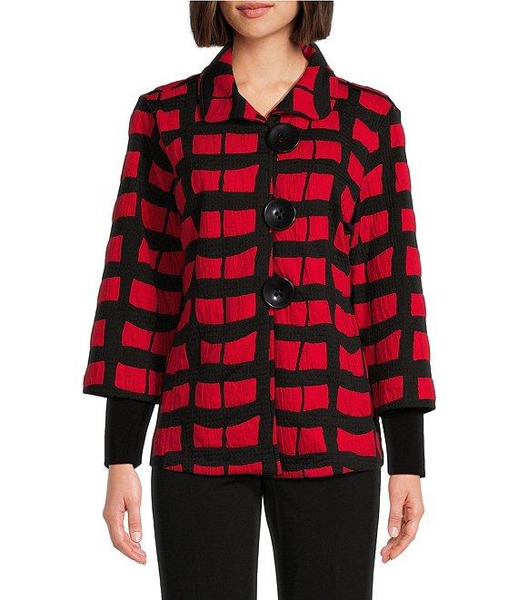 Ali Miles Knit Jacquard Collared Long Sleeve Jacket Product Image