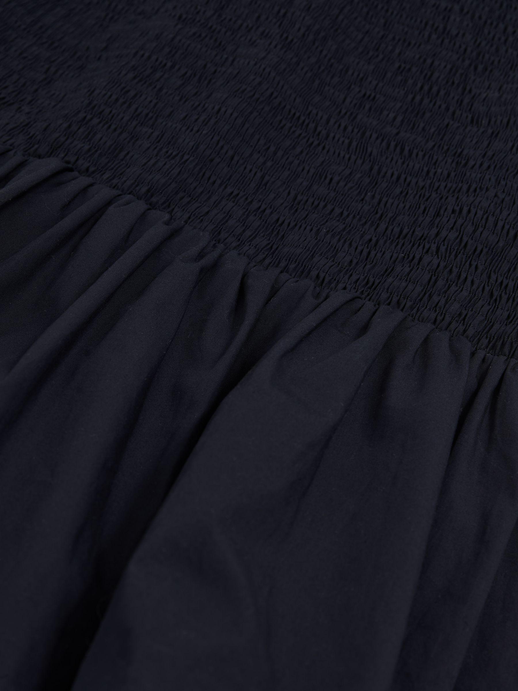 Cotton Shirred Bubble-Hem Mini Dress in Navy Product Image