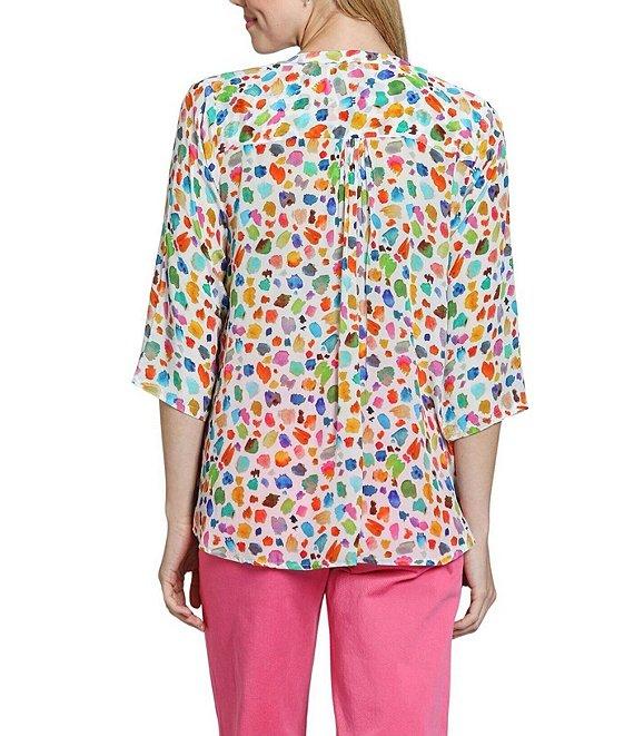 APNY Woven Print Pattern V-Neck Tassel 3/4 Sleeve Blouse Product Image