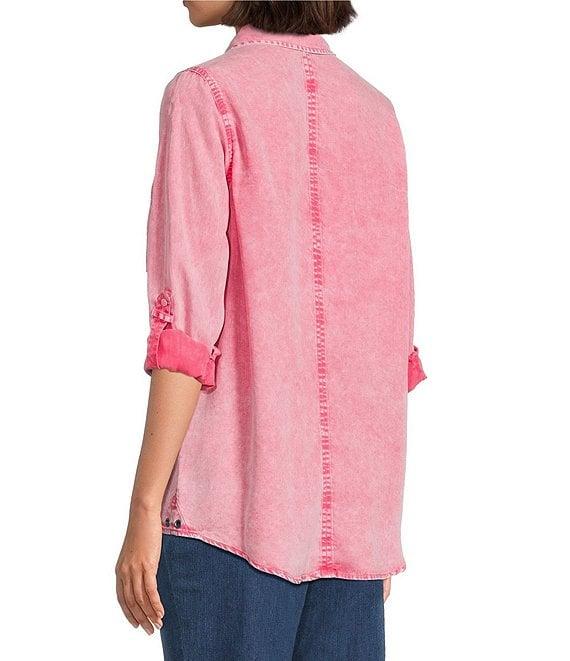 Intro Long Roll-Tab Sleeve Button Front Slub Lyocell Shirt Product Image