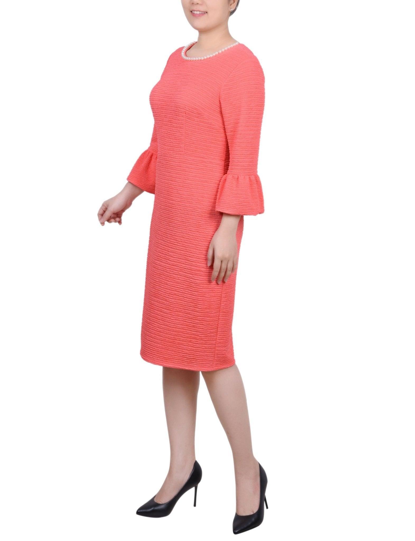 Navy 3/4 Length Pearl Detail Dress Product Image