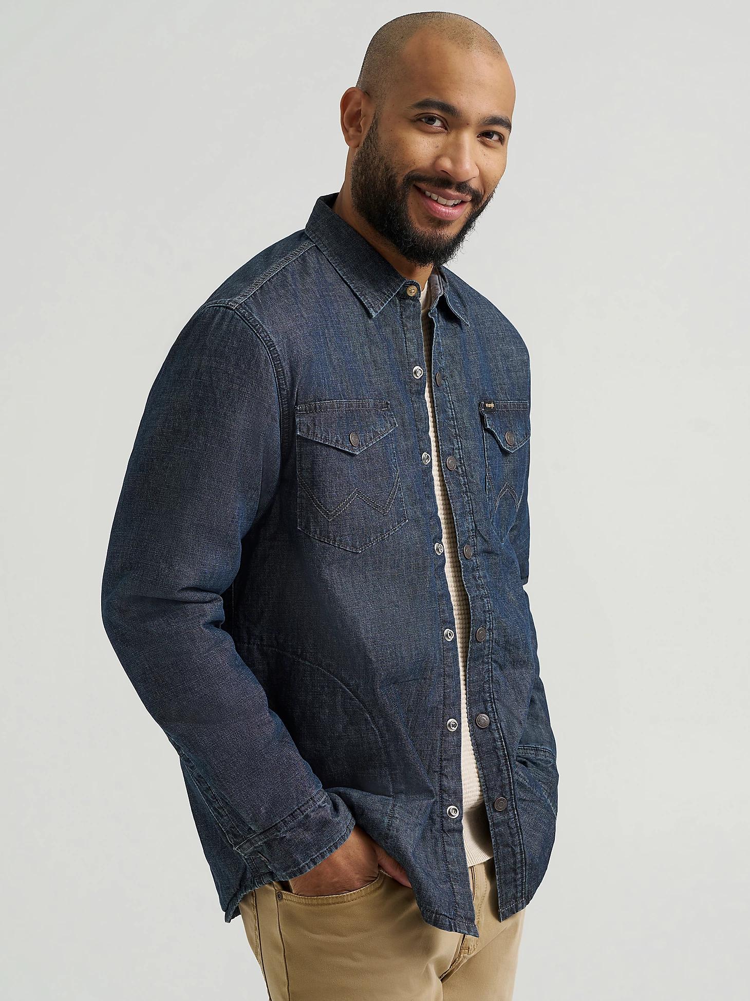 Men's Printed Fleece Lined Denim Shirt in Gravel Wash Product Image