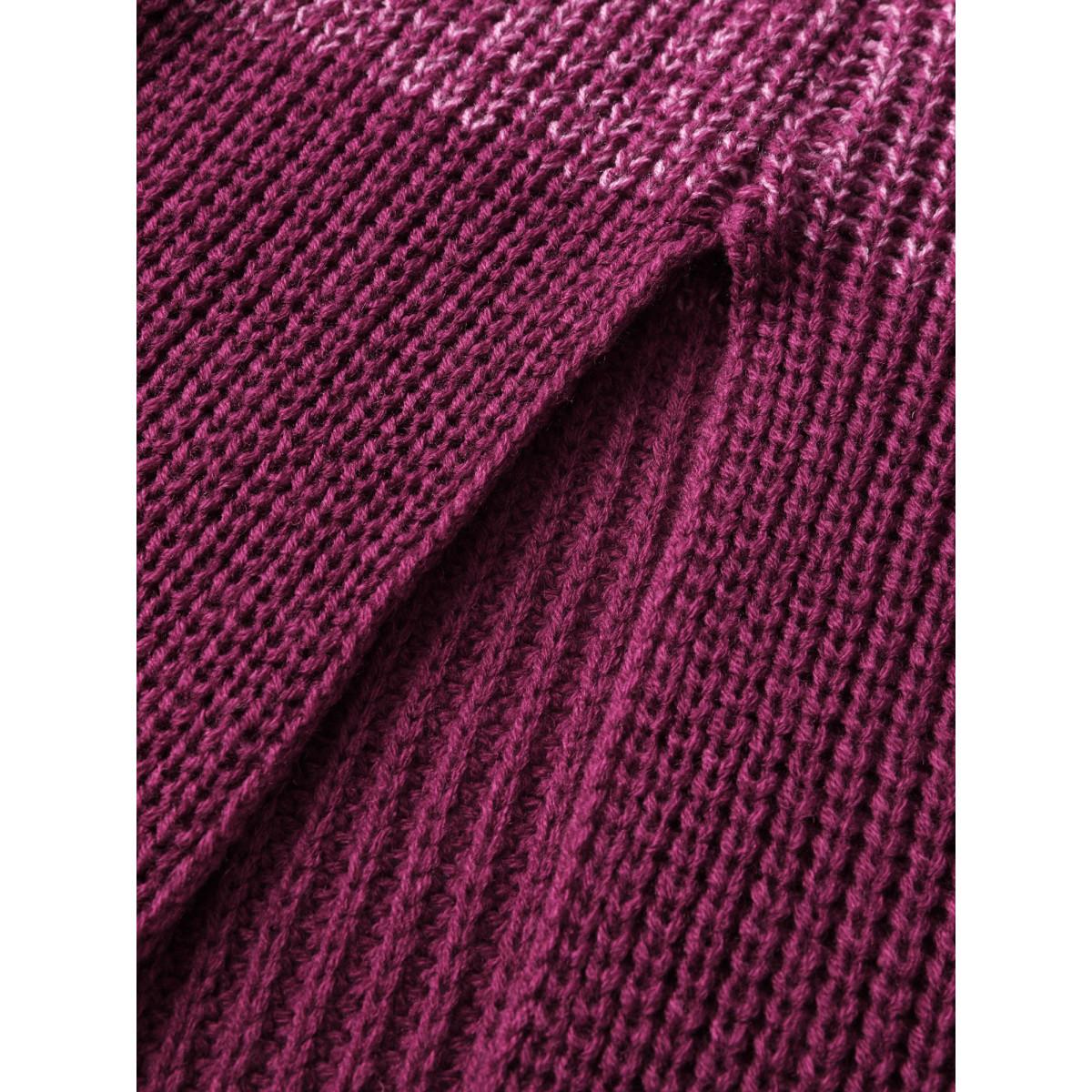 Plus Size Colorblock Textured Folded Collar Knit Cardigan Rosered Women Playful Loose Long Sleeve Casual Cardigans BloomChic 26/4X Product Image