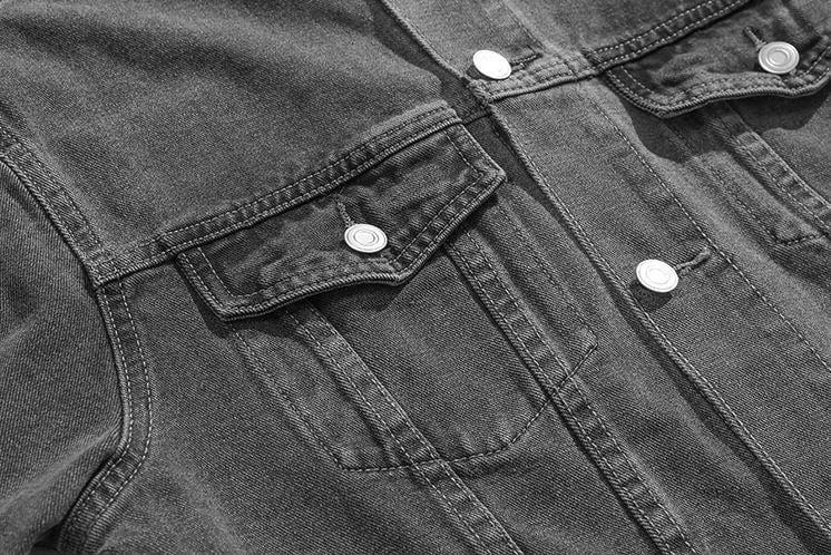 RT No. 5571 GRAY MANDARIN COLLAR DENIM JK & WIDE STRAIGHT JEANS Product Image