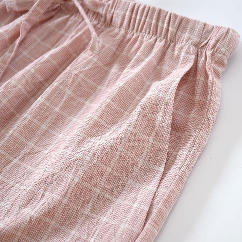 Couple Matching Drawstring Waist Plaid Lounge Shorts (Various Designs) Product Image