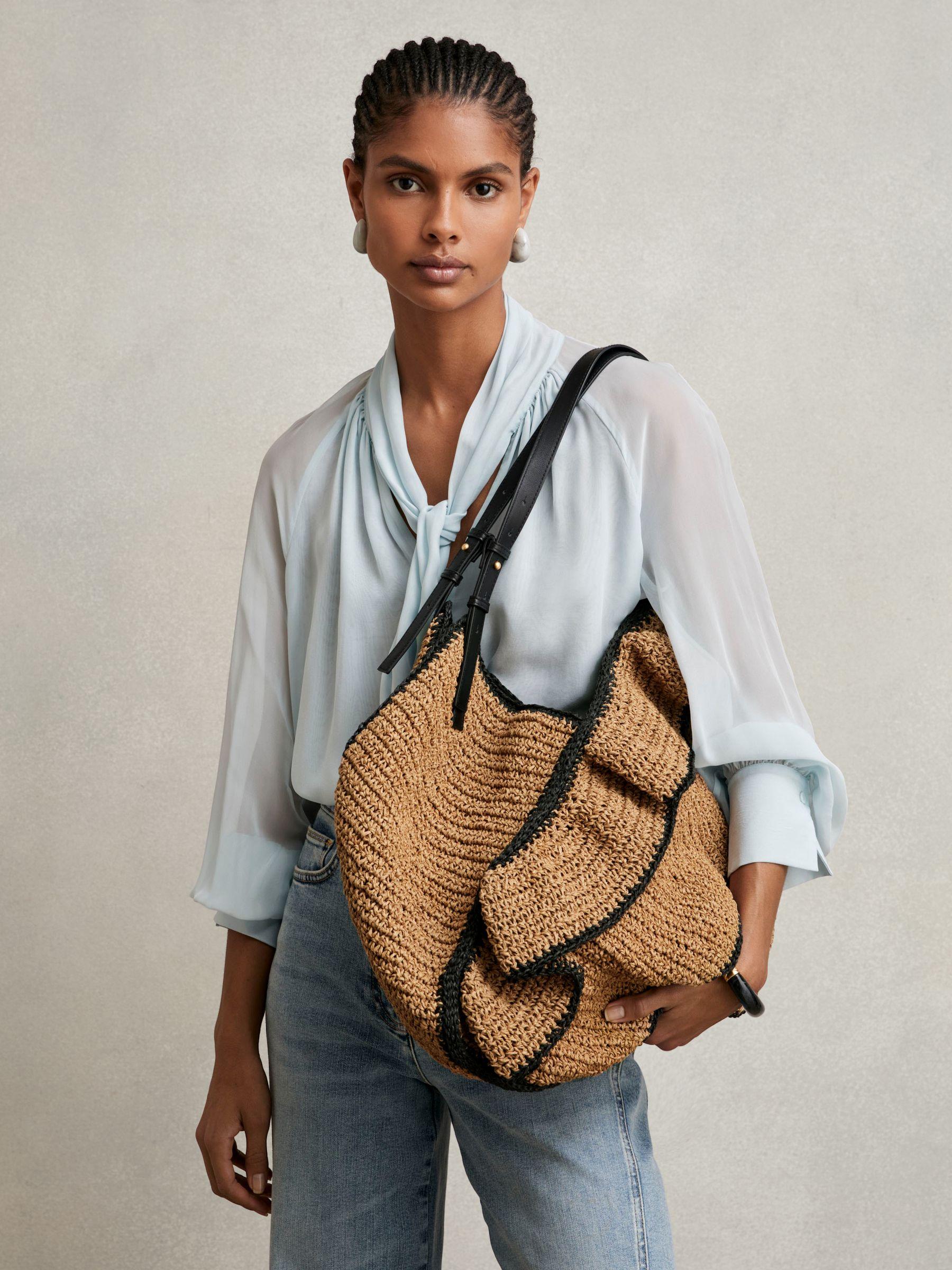 Raffia Ruffle Tote Bag in Natural Product Image