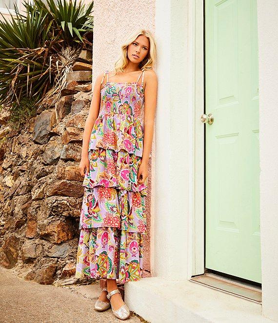 C&V Chelsea & Violet Square Neck Sleeveless Tiered Paisley Print Maxi Dress Product Image