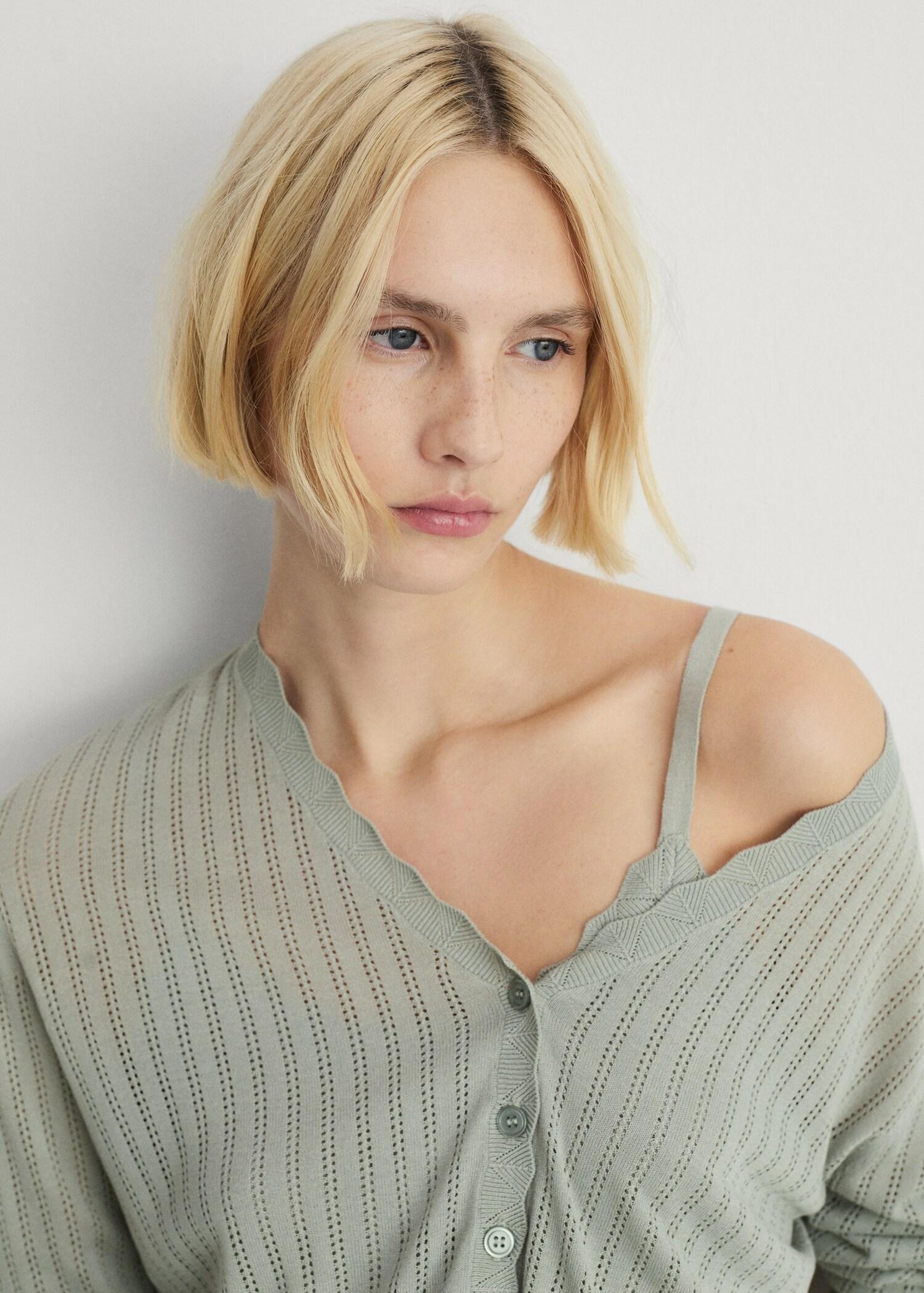 Pajama cardigan with openwork detail - Women | MANGO USA Product Image