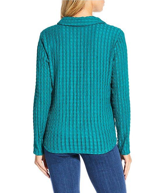 Investments Knit Long Sleeve Y-Neck Button Front Novelty Top Product Image