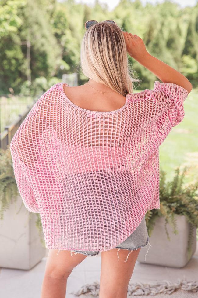 Don't Keep Me Waiting Pink Washed Open Knit Sweater FINAL SALE Product Image