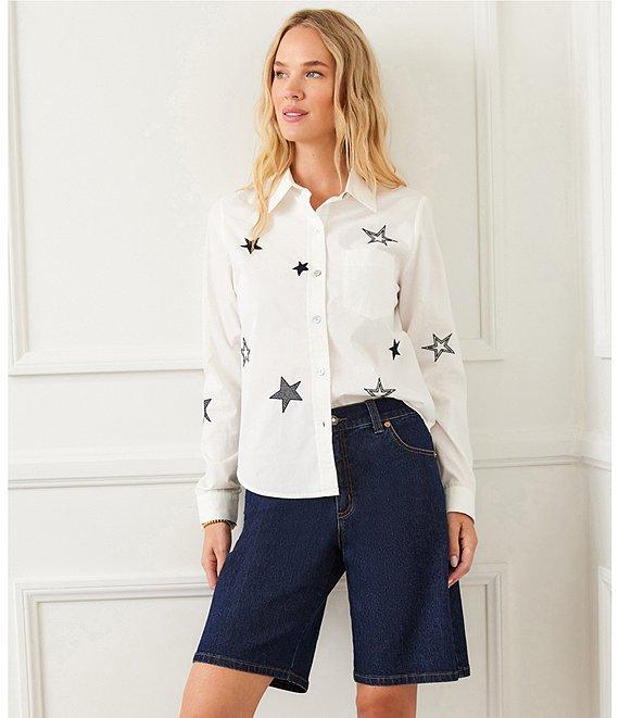 Karen Kane Long Sleeve Embroidered Star Button Front Shirt Product Image