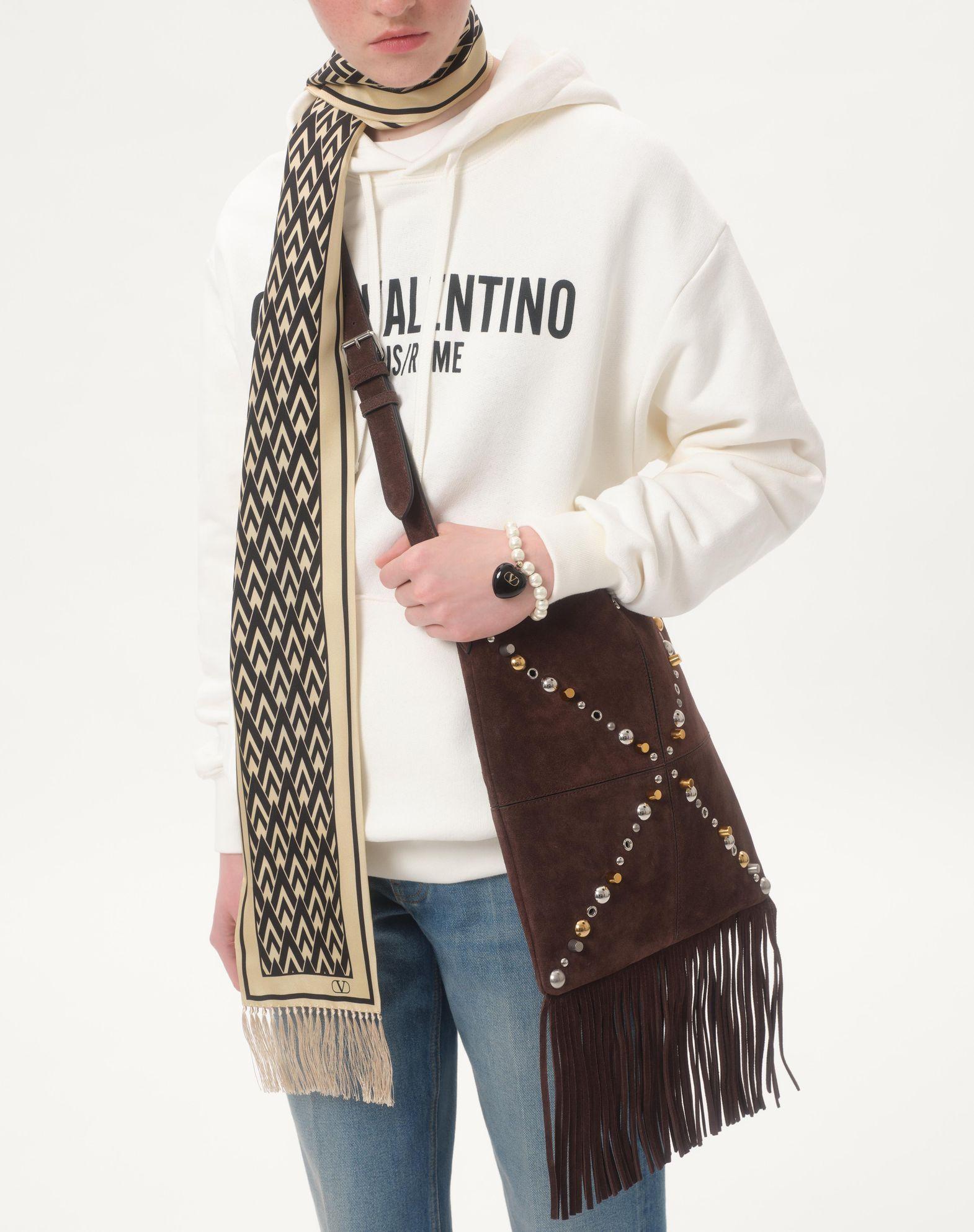 Valentino Garavani Nellcôte Suede Shoulder Bag With Fringes Product Image