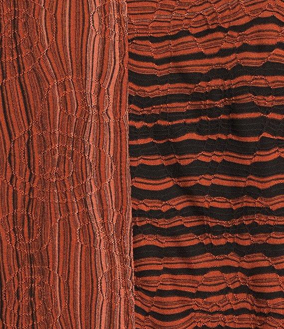 Ali Miles Plus Size Textured Jacquard Knit Stripe Cowl Neck 3/4 Sleeve Tunic Product Image