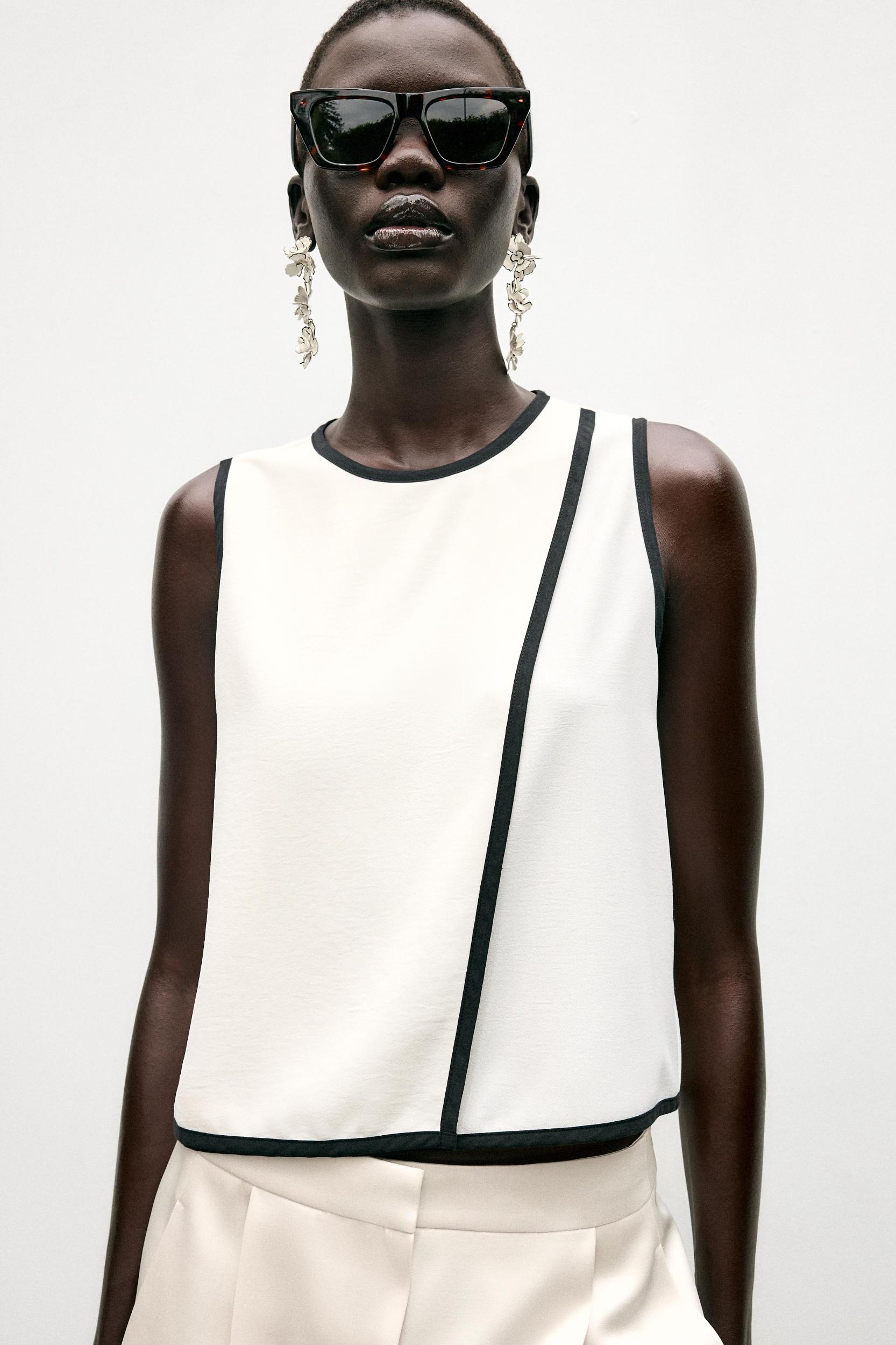 CONTRAST TRIM CREPE TOP Product Image