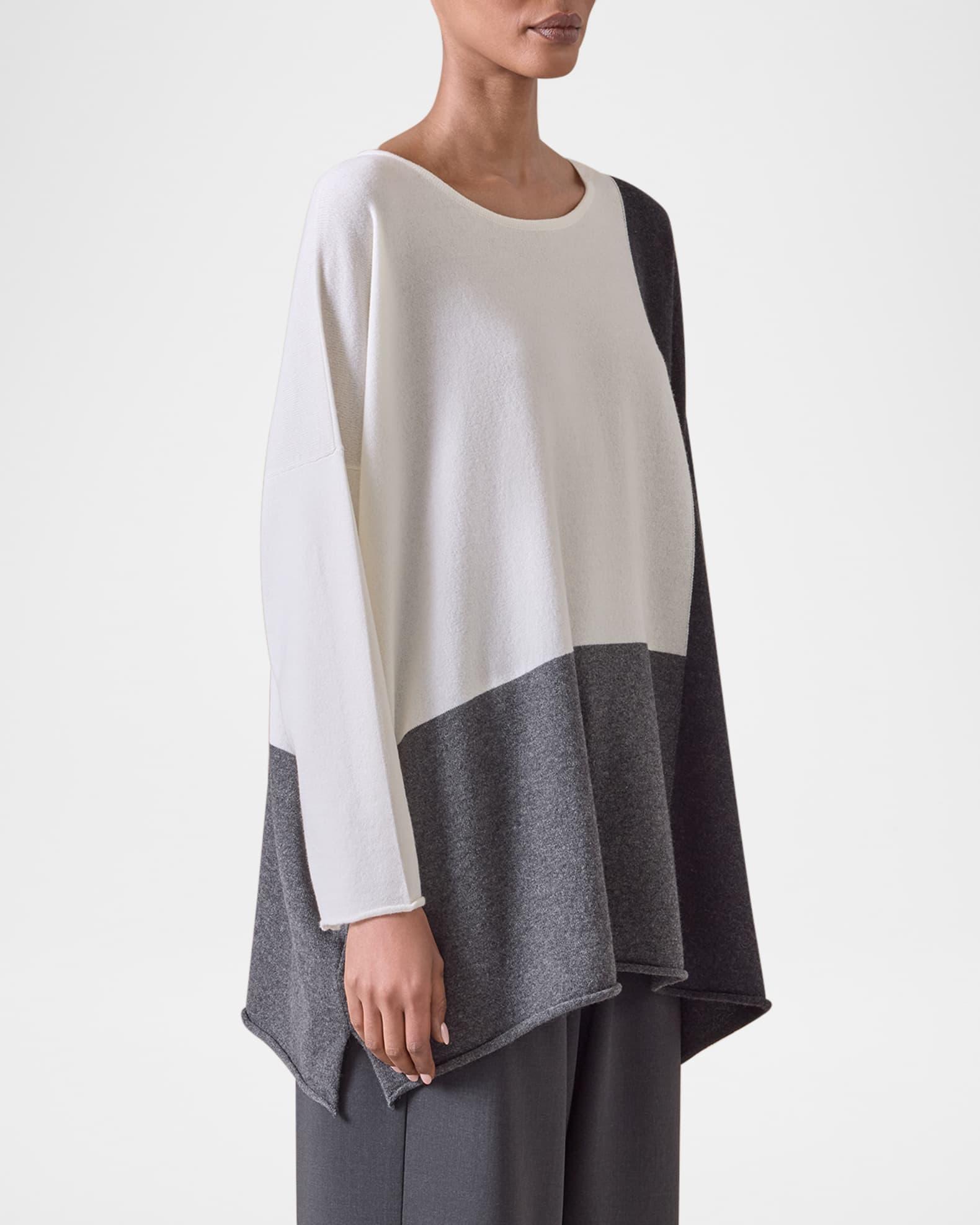 Color Block Cashmere Bateau-Neck Sweater (Long Length) Product Image