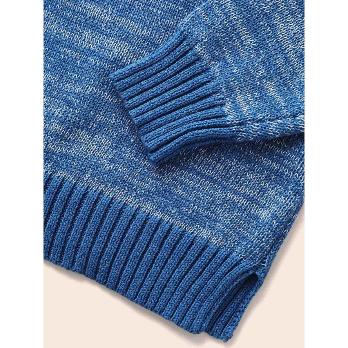 Plus Size Cotton V Neck Ombre Split Hem Pullover LightBlue Women Casual Long Sleeve V-neck Everyday Pullovers BloomChic 18-20/2X Product Image