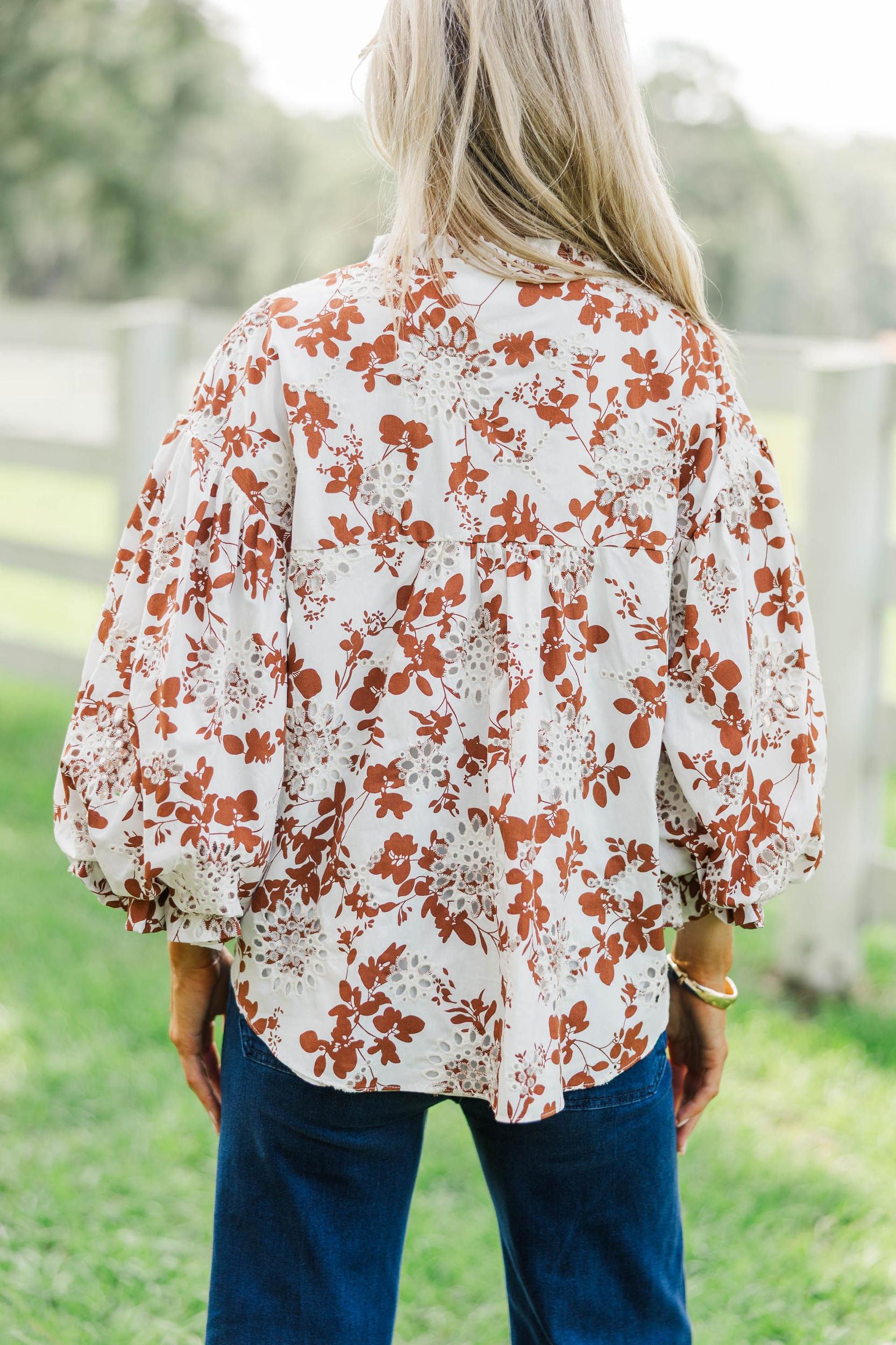 Take Your Turn Rust Orange Textured Blouse Female Product Image