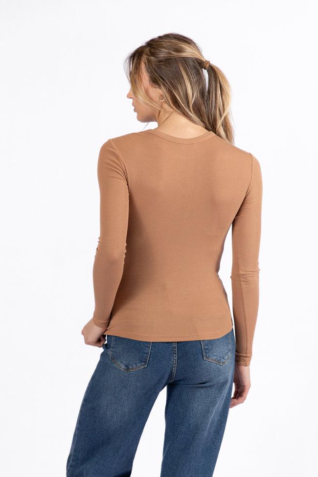 Make Your Choice Brown Ribbed Long Sleeve Tee FINAL SALE Product Image
