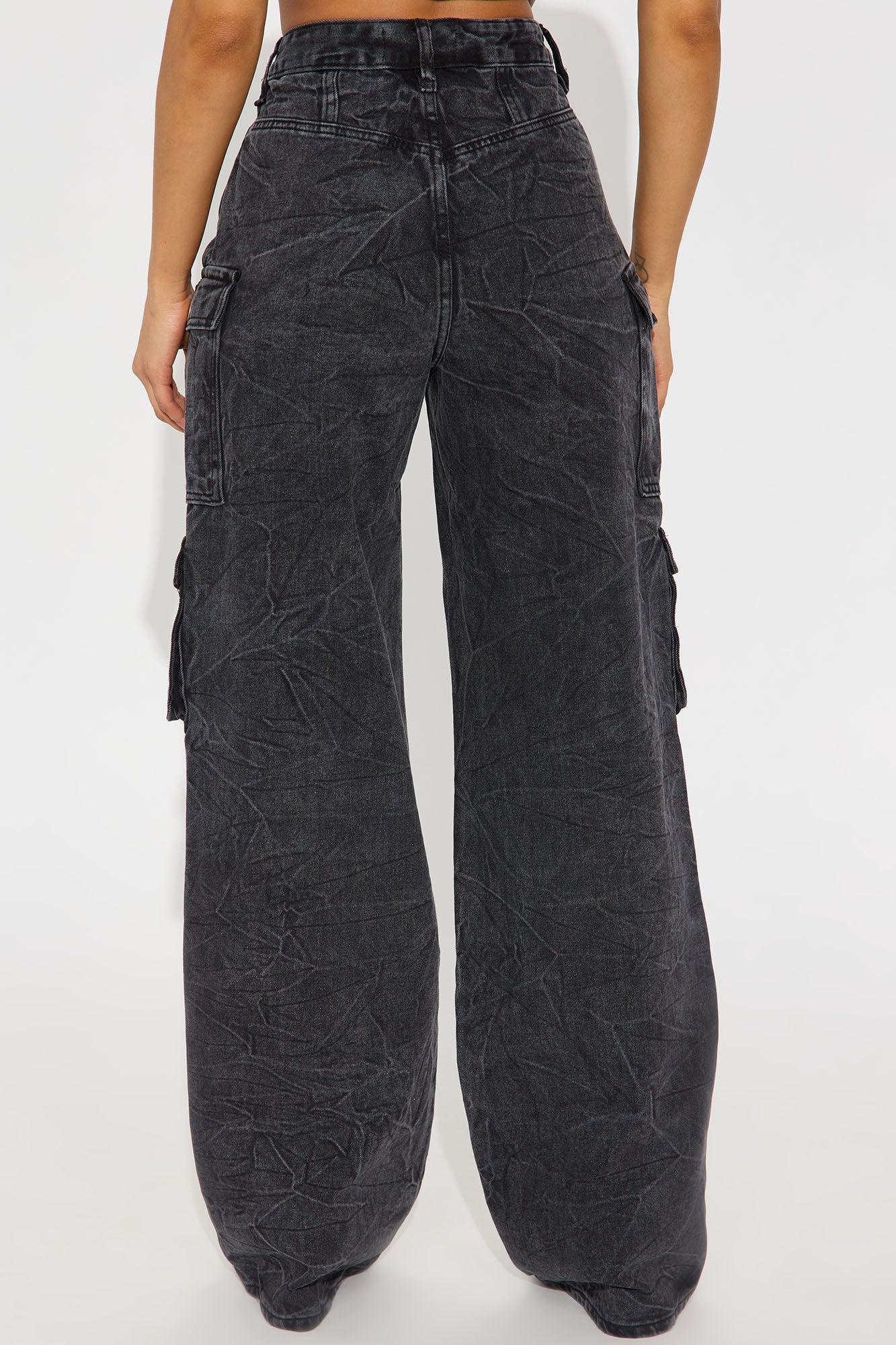 Mad For You Cargo Jeans - Acid Wash Black Product Image