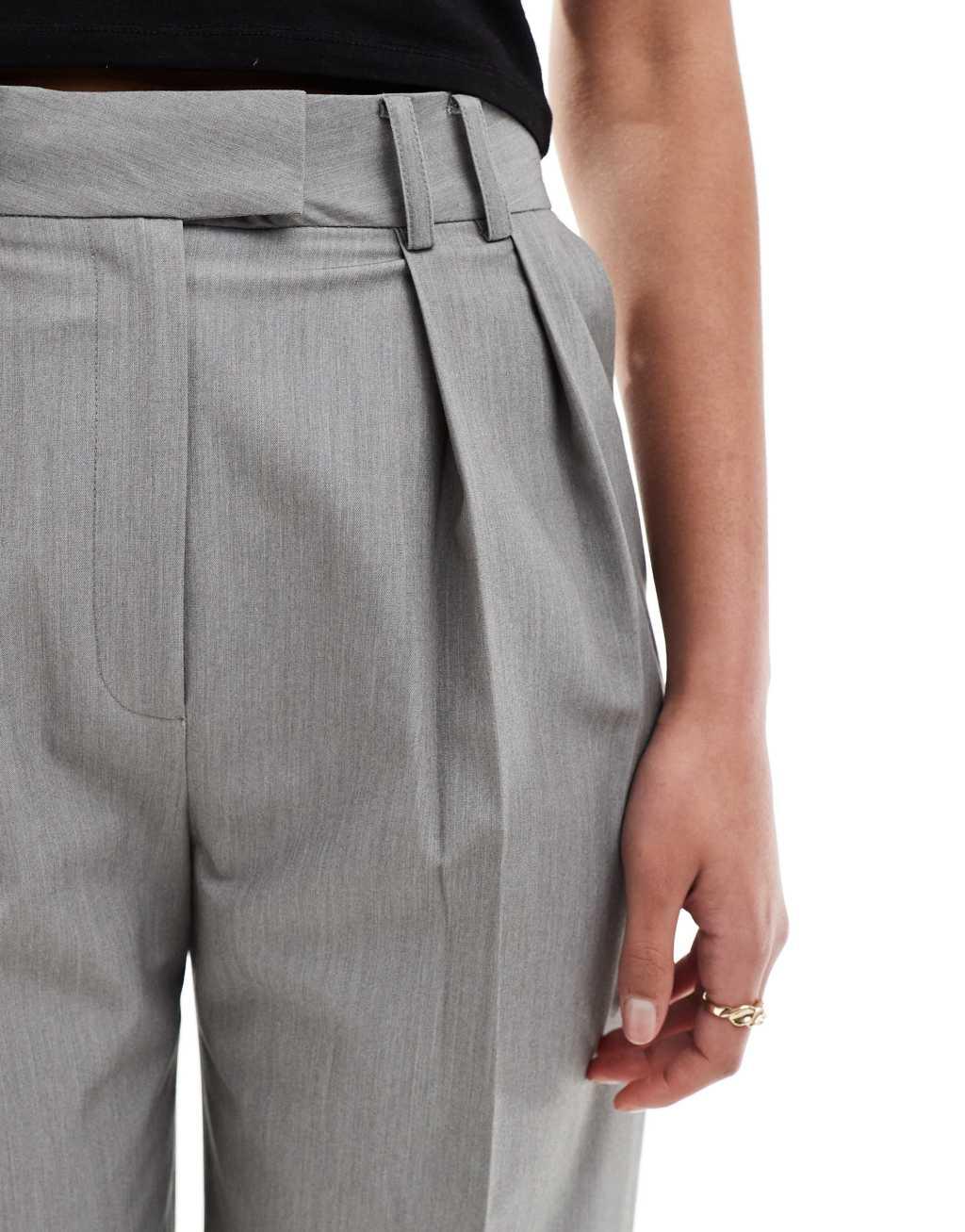 ASOS DESIGN Tall tailored wide leg pants with pleat detail in gray Product Image