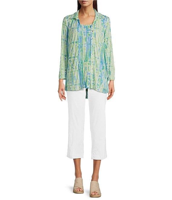 Ali Miles Green Abstract Print Button Front Tank Set Product Image