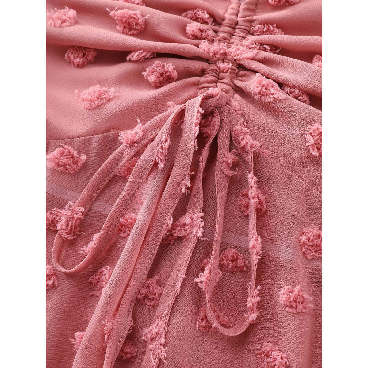 Plus Size Watermelon Textured Ruched Bodice Flared Blouse Women Timeless Long Sleeve V-neck Elegant Blouses BloomChic 30/6X Product Image