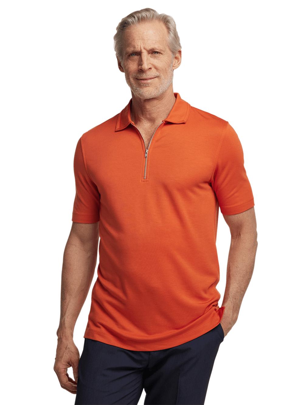 Lyocell Blend Quarter Zip Polo - Rust Product Image