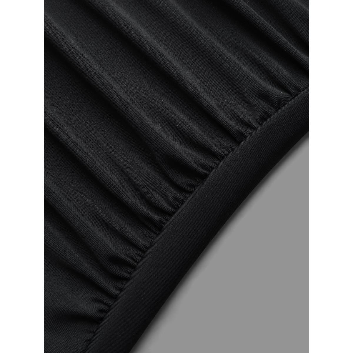 Plus Size Halter Neck Drawstring Gathered One-Piece Swimsuit Women's Swimwear Black Beach Gathered Curve Bathing Suits High stretch One Pieces BloomChic 26/4X Product Image