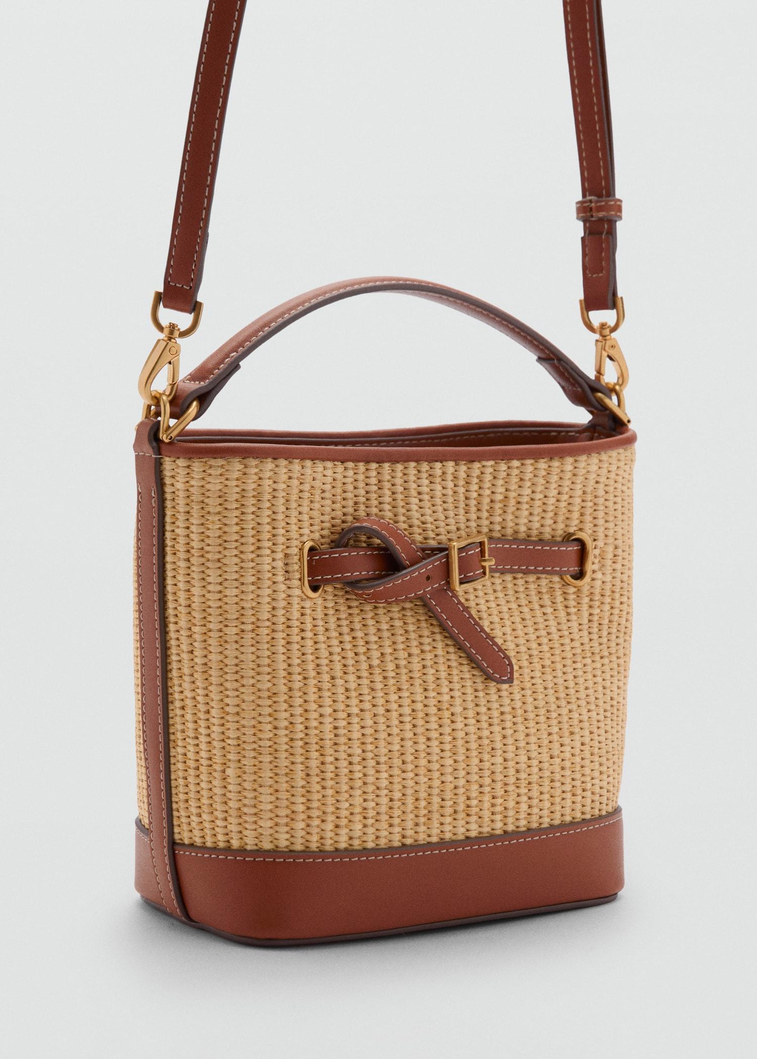 Raffia-effect bucket bag - Women | MANGO USA Product Image