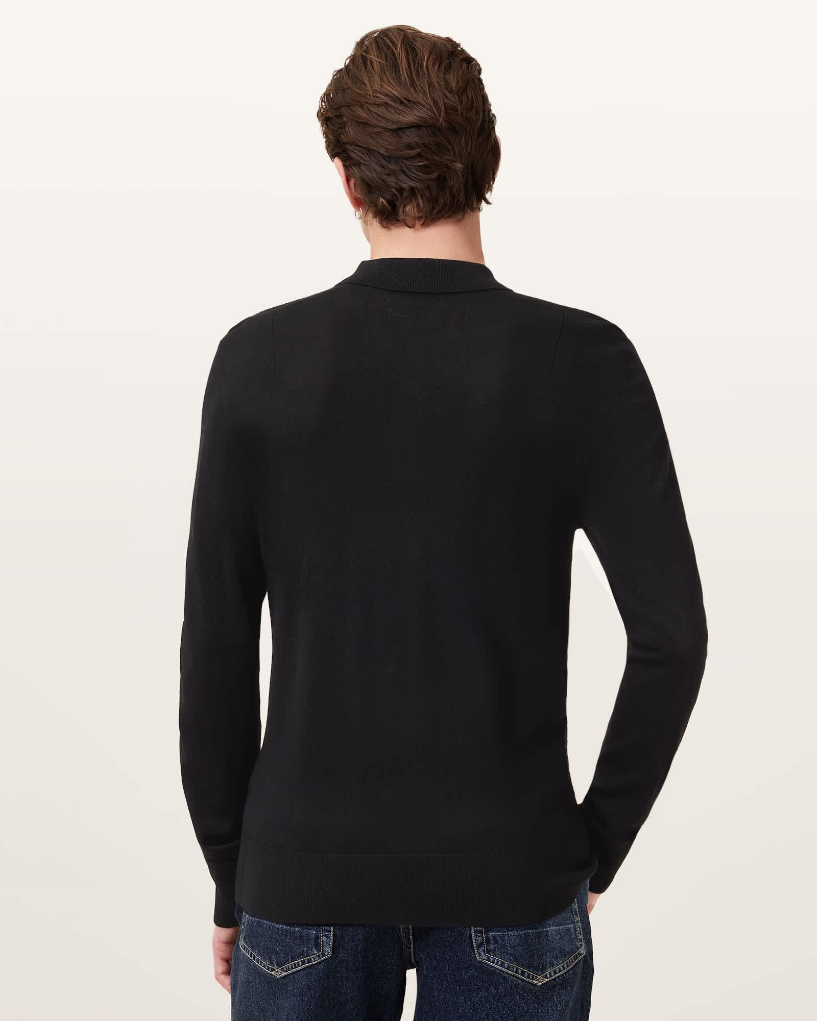 Mode Merino Long Sleeve Ramskull Polo Shirt Black | ALLSAINTS US Product Image