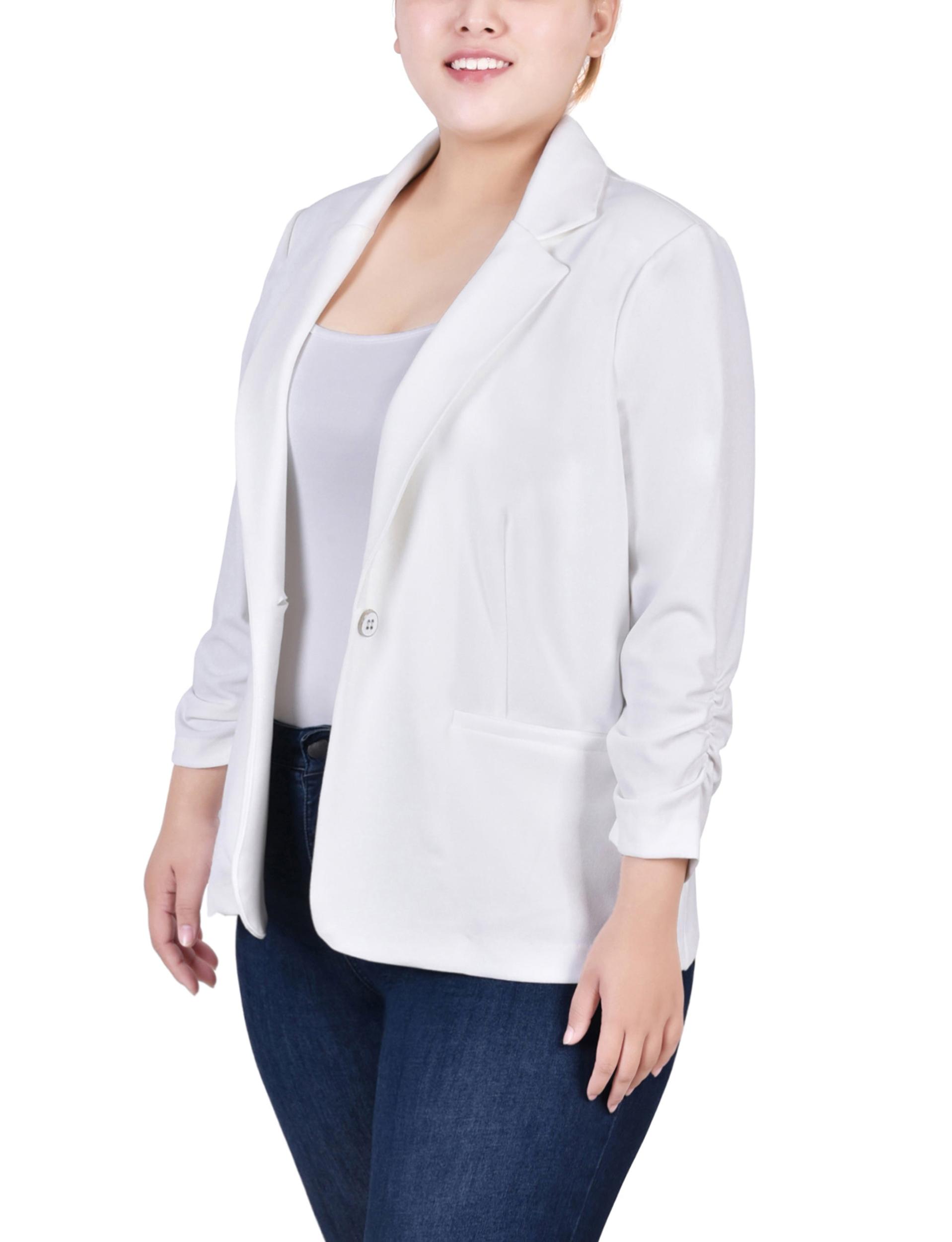 Ivory Long Sleeve Scuba Crepe Jacket - Plus Product Image