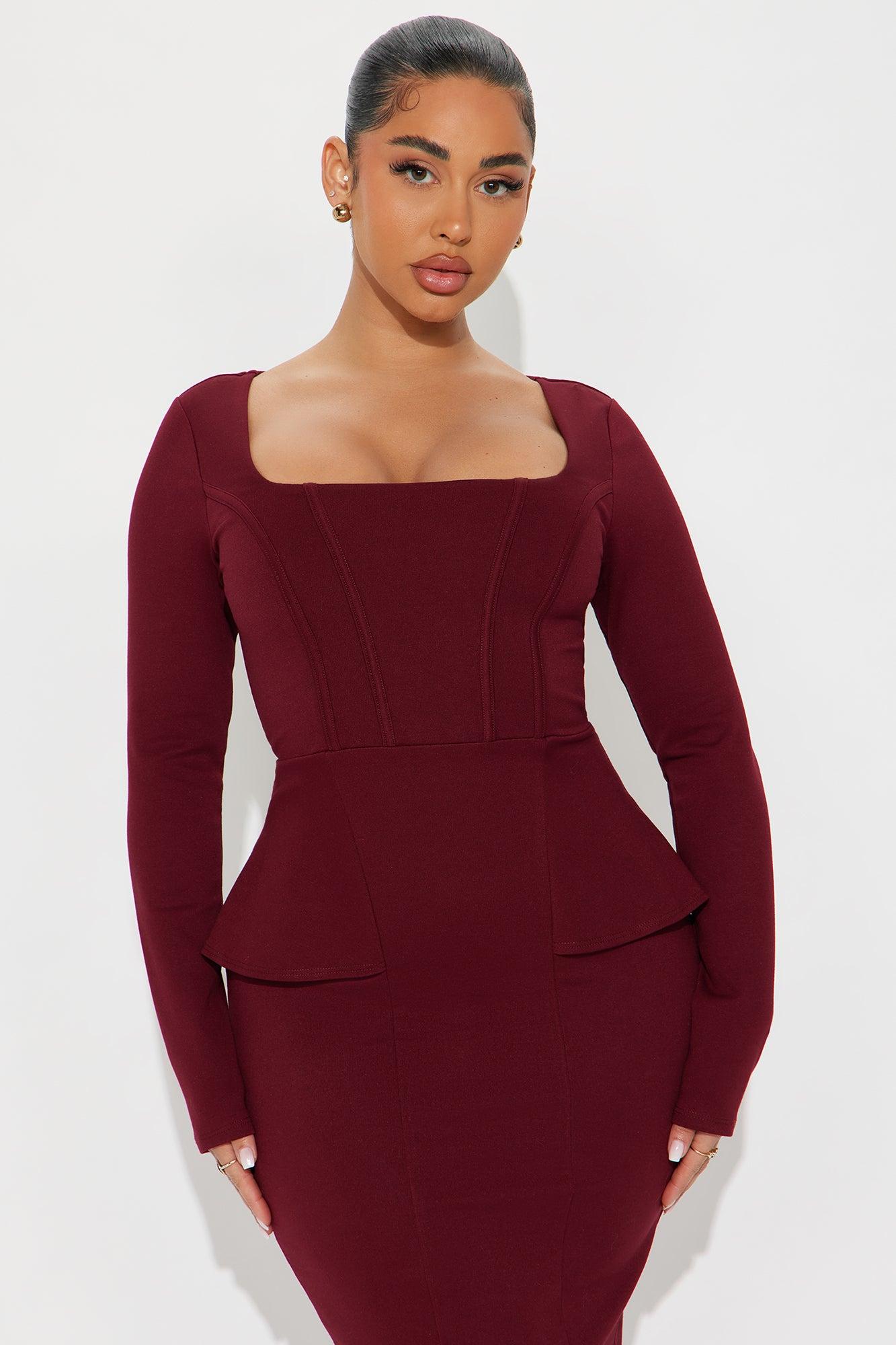Malia Peplum Midi Dress - Wine Product Image
