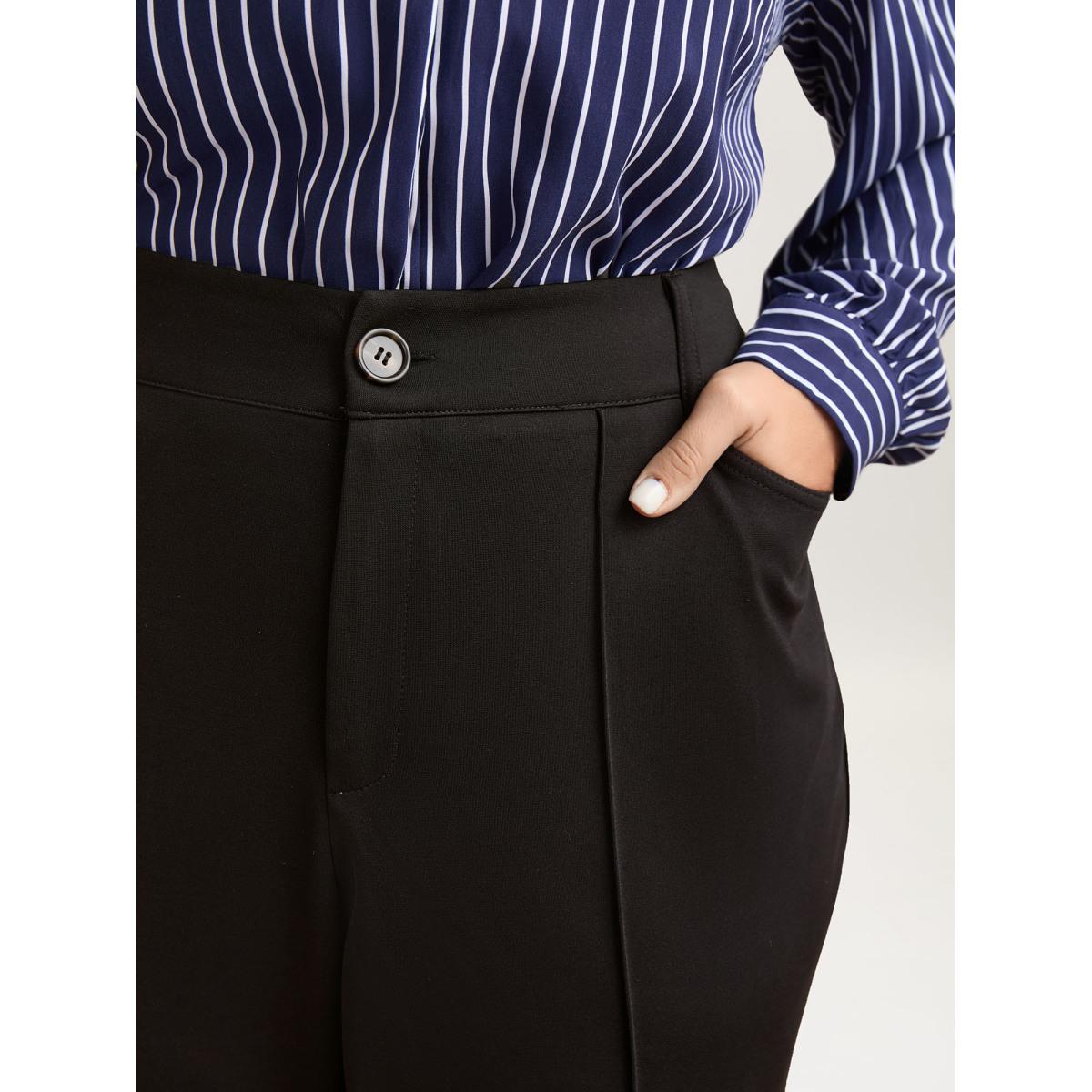 Plus Size Pleated Mid-Rise Bootcut Pants Women Black At the Office Bootcut Mid Rise Work Pants BloomChic 14-16/1X Product Image