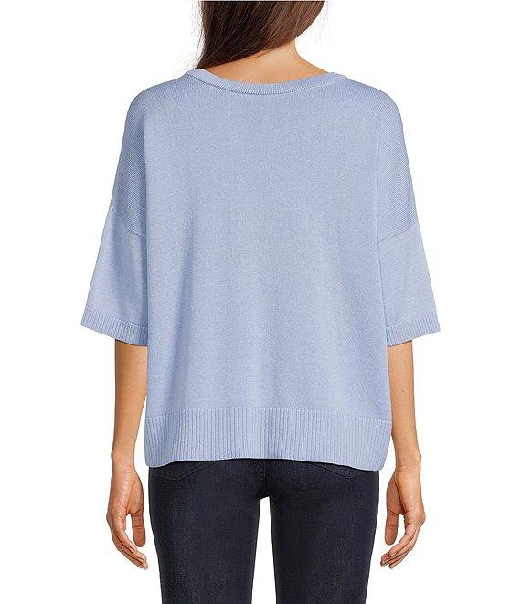 Eileen Fisher Organic Cotton Blend Crew Neck Elbow Sleeve Top Product Image